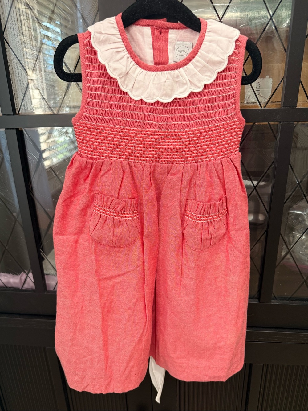 Pepa London Kids Red Smocked Dress with White Ruffle Collar